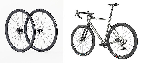 Classified R36» und «R50» Laufräder. Laufräder und Gravelbike mit Titanrahmen.