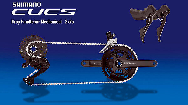 Shimano Cues 2x9-Gruppe mechanisch.