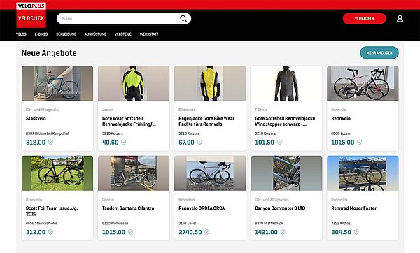 Screenshot eines Webshops für Fahrradteile und Zubehör.