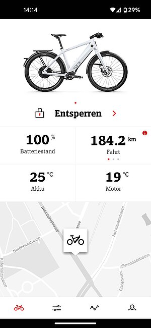 Stromer «ST3» mit Pinion-Getriebe und ABS im Test. Screenshot der Omni-App