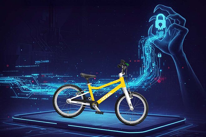 Ein Bild, das ein Kinderfahrrad zeigt.