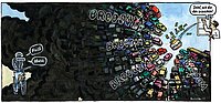 Geld verbrennen mit Schlorian. Comicstrip.