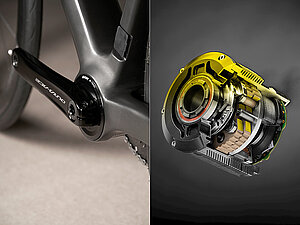 Mavic X-Tend E-Bike Antrieb. Kurbel und Motor eines E-Bikes. 