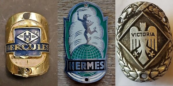 Veloemblem, Steuerkopflogo mit Göttern wie Hercules, Hermes oder Victoria