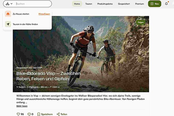 Die Komoot-Webapplikation bietet eine verbesserte Suchfunktion.