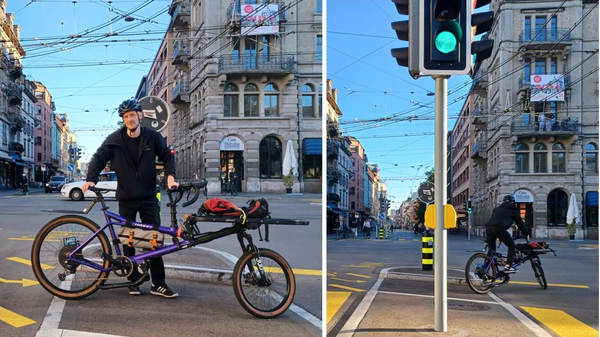 Ein Lastenvelos findet im Wartebereich des indirekten Linksabbiegens kaum Platz.