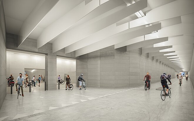 Visualisierung Velotunnel im Zürich Hauptbahnhof 