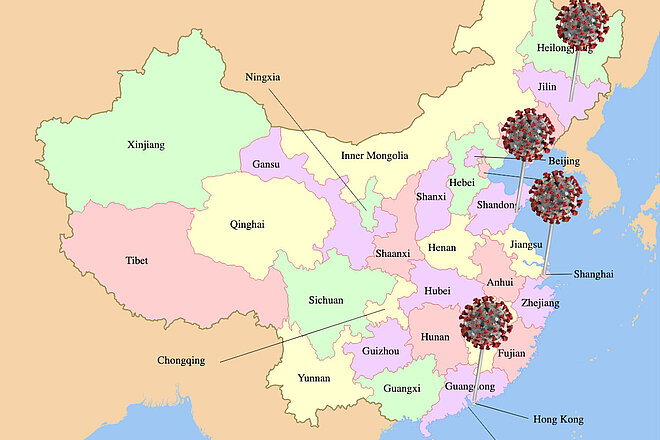 Karte, die verschiedene Provinzen der Volksrepublik China zeigt