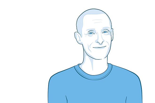 Illustration eines Manns mit blauem Tshirt