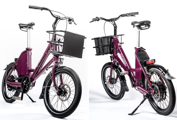 Lila farbene Velos des Bikesharing Anbieters Publibike