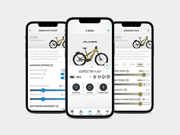 Pinion MGU Update Smartshift. Smartphone mit App.