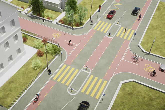 Illustrationen der Velokonferenz Schweiz zeigen gute Veloinfrastruktur.