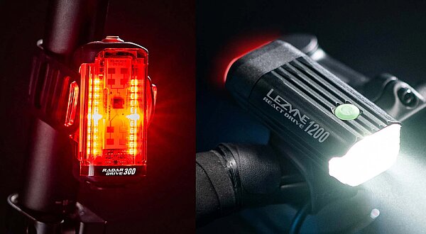 Lezyne Radar React System: Rücklicht mit Radar und Scheinwerfer für Fahrräder.