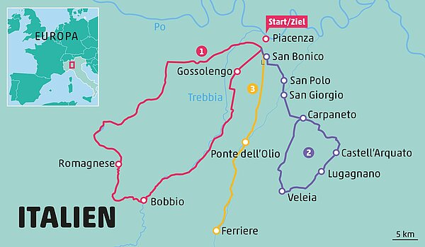 Karte, dir Rundtouren für Radfahrer zeigt.