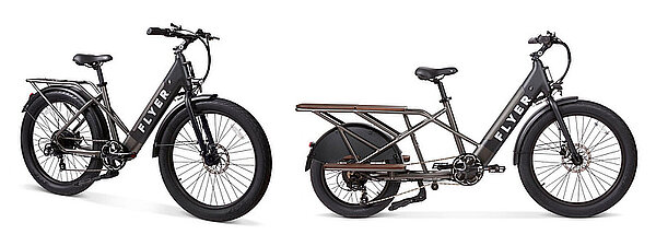 Flyer zieht Flyer vor Gericht. E-Bikes mit dicken Rahmen und breiten Reifen. 