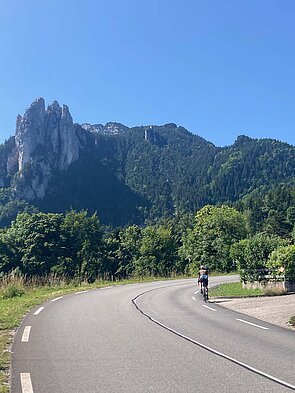 Rennradfahrer auf einsamer Bergstrasse