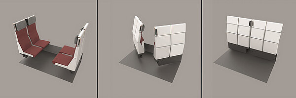 SOB Pilotprojekt mehr Veloplätze im Zug. Renderingbilder eines Zugabteils.