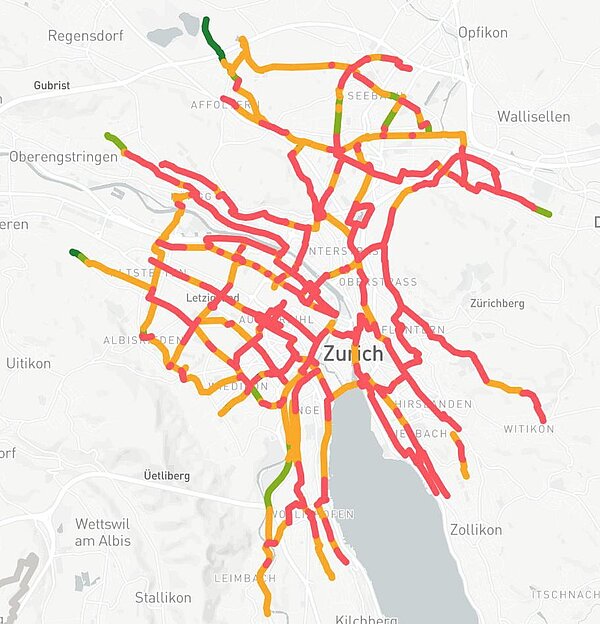 Die Streckenabschnitte mit guter Bewertung befinden sich am Stadtrand