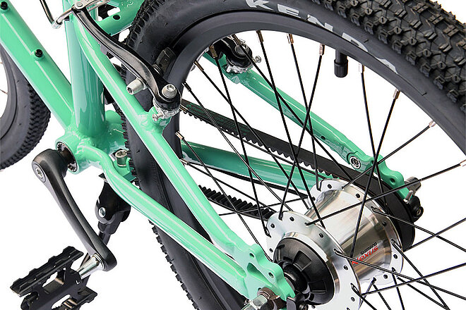 Vitelli lanciert mit Livi Bikes eigene Kindervelos. Hinterrad eines Kindervelos mit Nabenschaltung und Zahnriemen. 