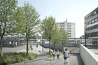 Ein barrierefreier Bahnzugang, mehr Komfort und eine bessere Verbindung der Quartiere für Velo- und Fussverkehr: Das sind die Ziele der Ausbauten im Bahnhof Langenthal. Velos fahren durch eine Unterführung am Bahnhof.